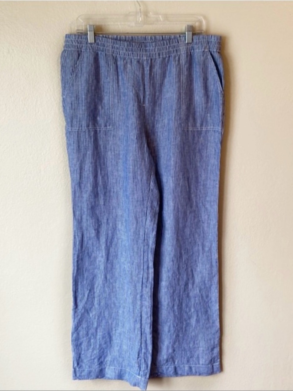 Chico's Blue Pinstripe Elastic-Waist Casual Pants